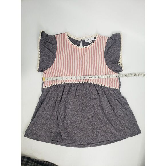 THML Anthropologie Sz XS Short Flutter Sleeve Boho Blouse Top Stripe Tassel Trim - Picture 7 of 10